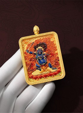五台五爷本命佛唐卡吊坠生肖守护神双面文殊龙年龙五爷项坠项链