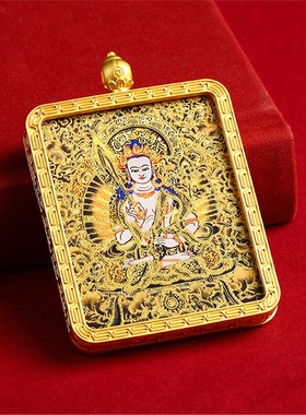 【匠心手绘】手绘描金八大守护神唐卡五台山龙五爷立体纯铜嘎乌盒