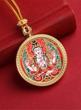 【匠心手绘】3.5金色圆形唐卡手绘描金八大守护神民族风复古随身