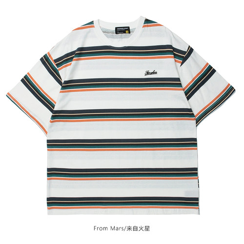 From Mars Salt stripe antique short-sleeved t-shirt - 图0