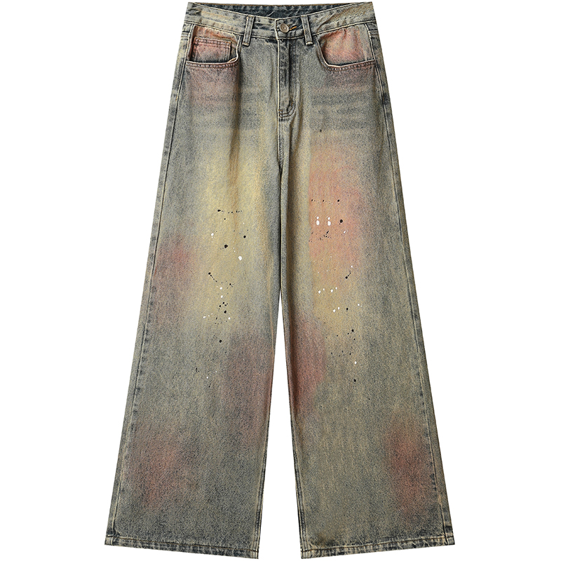 From Mars 重新鉴定 美式复古做旧阔腿慵懒男女宽松百搭牛仔长裤 - 图3