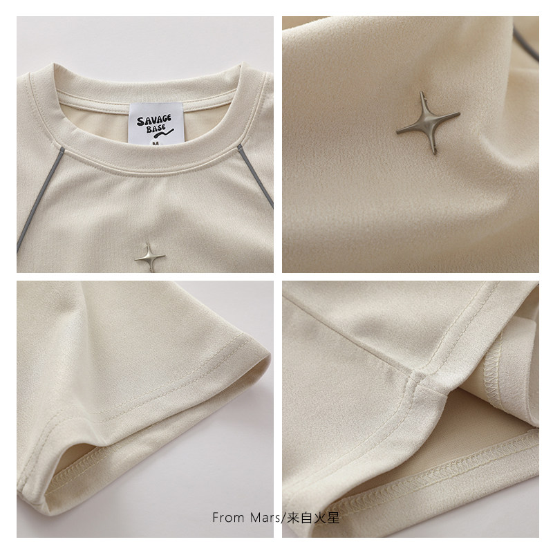 From Mars 黑夜里的光 潮牌反光条四芒星金属标短袖T恤宽松情侣款,淘宝优惠券,粉丝福利购,淘宝优惠卷