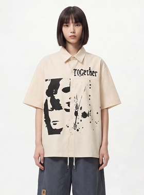 暗黑人脸短袖衬衫TOGETHER字母