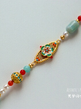 国潮国风珐琅花朵滴油天然石手链