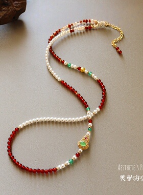 2026新年红色玛瑙毛衣链女