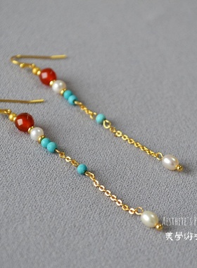 国潮国风红玛瑙巴洛克珍珠项链