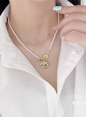 复古原创马年本命年扣珍珠项链