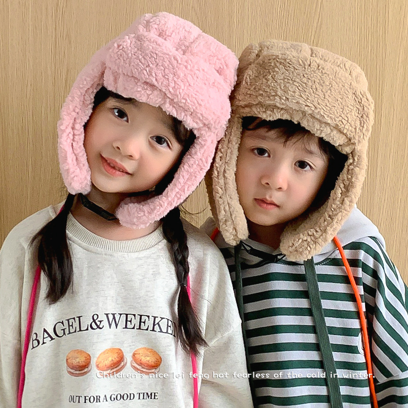 儿童毛绒帽子手套两件套秋冬季男女孩宝宝加厚保暖护耳东北雷锋帽 - 图0