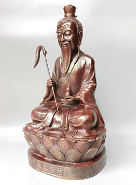 铜中式摆件手持拂尘葫芦道德天尊