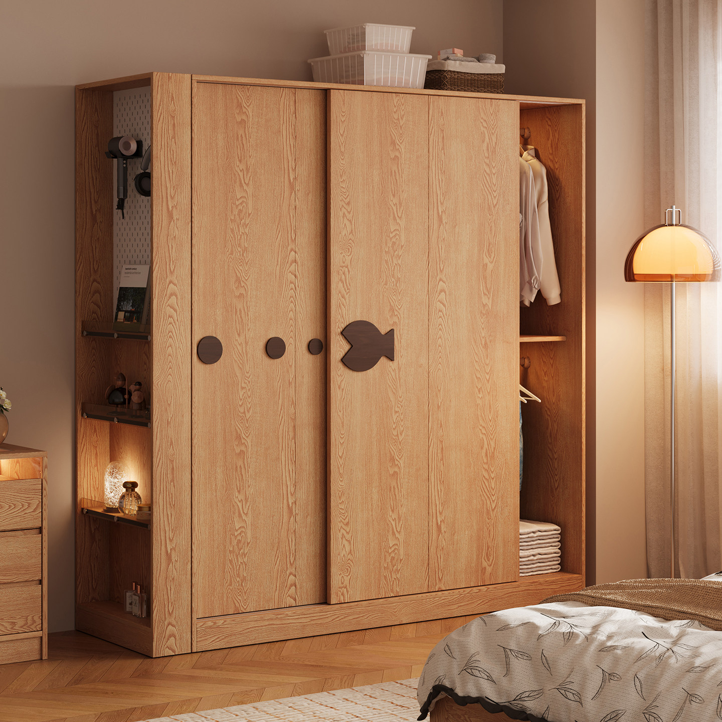 木兜家具泡泡鱼衣柜家用卧室实木大衣柜儿童推拉门款2026新款衣橱,淘宝优惠券,粉丝福利购,淘宝优惠卷
