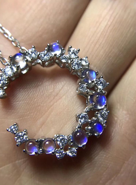 斯里兰卡纯银爱心水晶蓝月光石