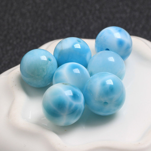 天然原矿拉利玛/海纹石散珠圆珠手链 diy水晶饰品配文玩多宝手串 - 图1
