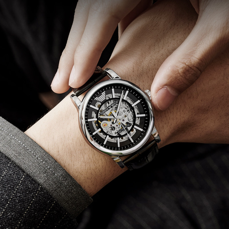 正品黑武士男士全自动2021潮机械表 路欧斯宾国产腕表