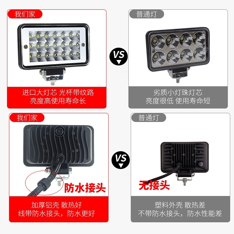 12V24V汽车挖掘机沃尔沃卡特日立徐工铲车叉车货车LED方灯圆射灯