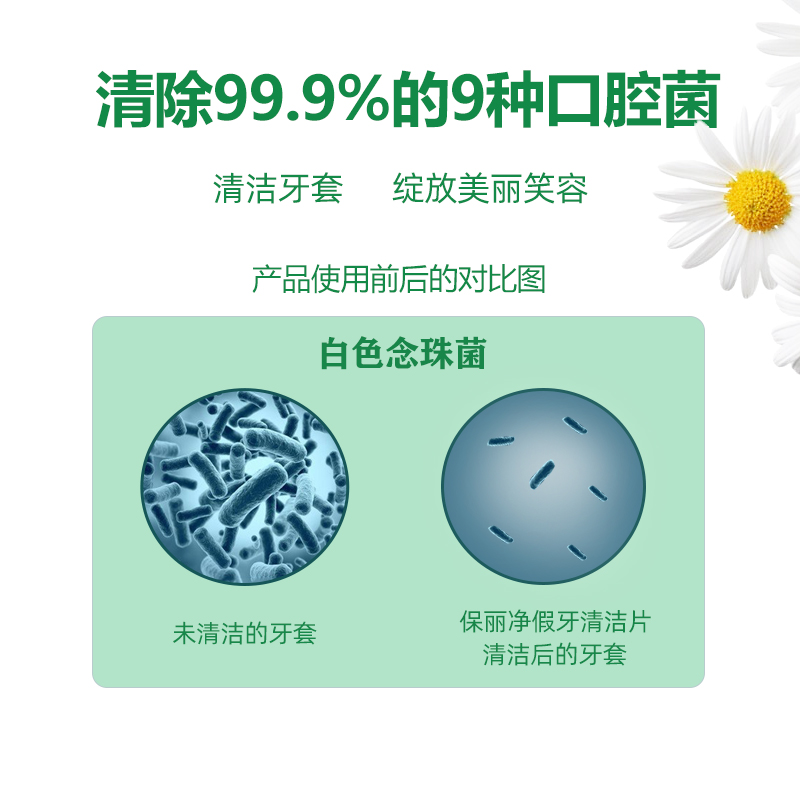 保丽净60片假牙清洁片送盒刷老年人义齿清洗剂洗白泡腾片减烟渍味