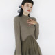Temperament A-line large hem cashmere sweater mesh dress