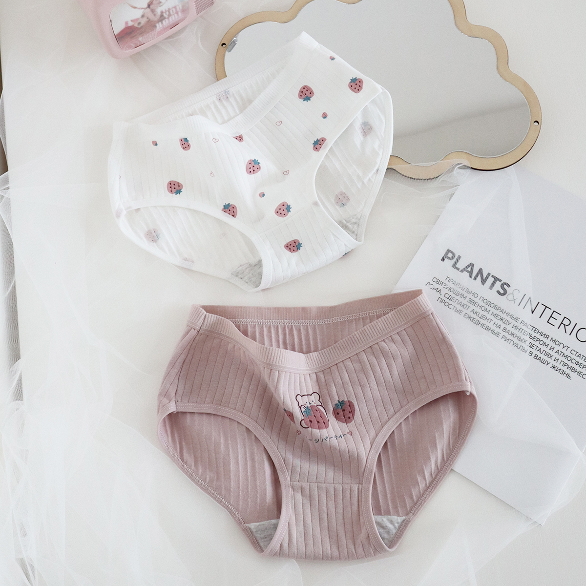 5条装日系中腰可爱女式纯棉内裤甜美草莓熊全棉裆透气少女三角裤 - 图0