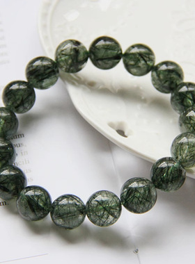 天然绿发晶手链男女款单圈发晶钛晶招财绿水晶转运手串礼物