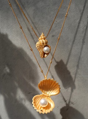 S925女复古戒指海螺沙滩