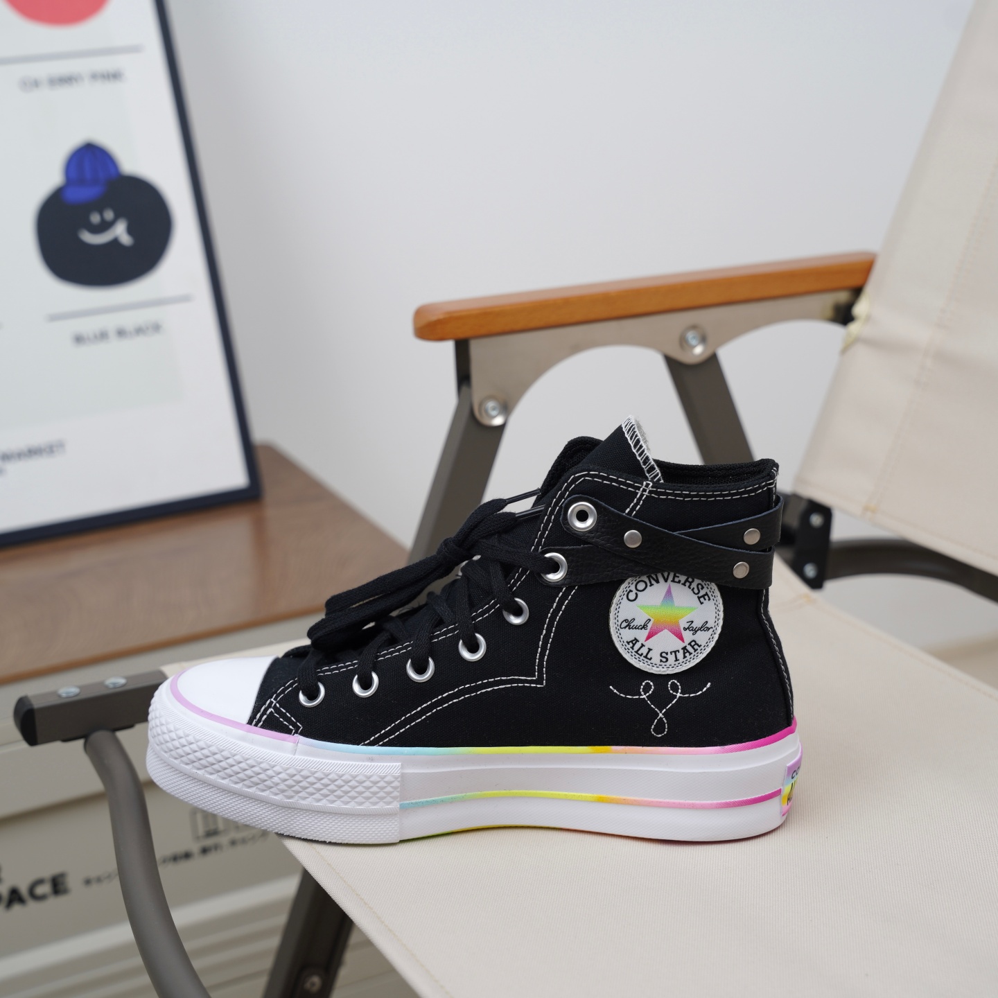 匡威正品 ALLSTAR LIFT彩虹经典款厚底休闲百搭帆布鞋黑色A10218C - 图0