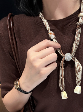 秋冬布艺串珠绑绳丝巾项链高级感