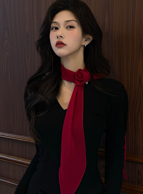 玫瑰花夹丝巾女春夏秋季减龄百搭