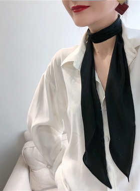 手柄丝巾纯色细窄长条领带腰绑包