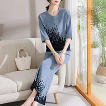 Middle Aged Mom Autumn Clothing Suit Upscale Foreign Air Mid-Sleeve Clothes Mid-Aged Spring And Women Ice Silk Two Sets Broads