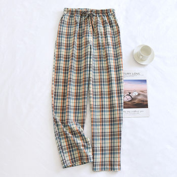 Pyjama pants ຜູ້ຊາຍ trousers ຝ້າຍບໍລິສຸດພາກຮຽນ spring ແລະ summer ບາງຍີ່ປຸ່ນຝ້າຍລ້າງຝ້າຍ plaid ຂະຫນາດໃຫຍ່ວ່າງກາງເກງຕ້ານຍຸງເຮືອນ