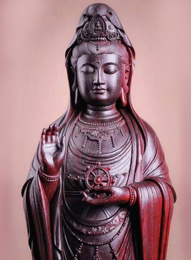 观音菩萨小叶紫檀木雕造像定制