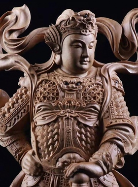 老山檀香木雕韦陀中式风创意摆件