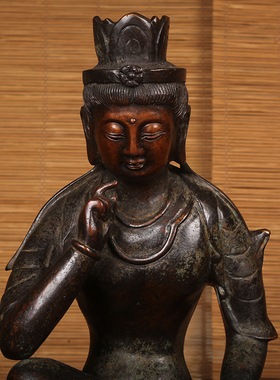 铜雕仿古宝冠思维弥勒菩萨佛像