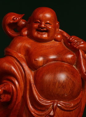花梨木雕笑佛像大肚坐莲弥勒佛