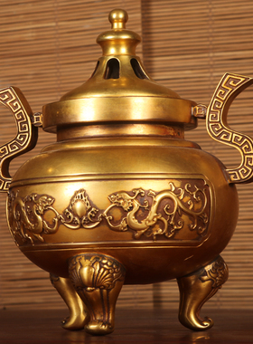 铜三足上香鎏金香炉家用室内供佛