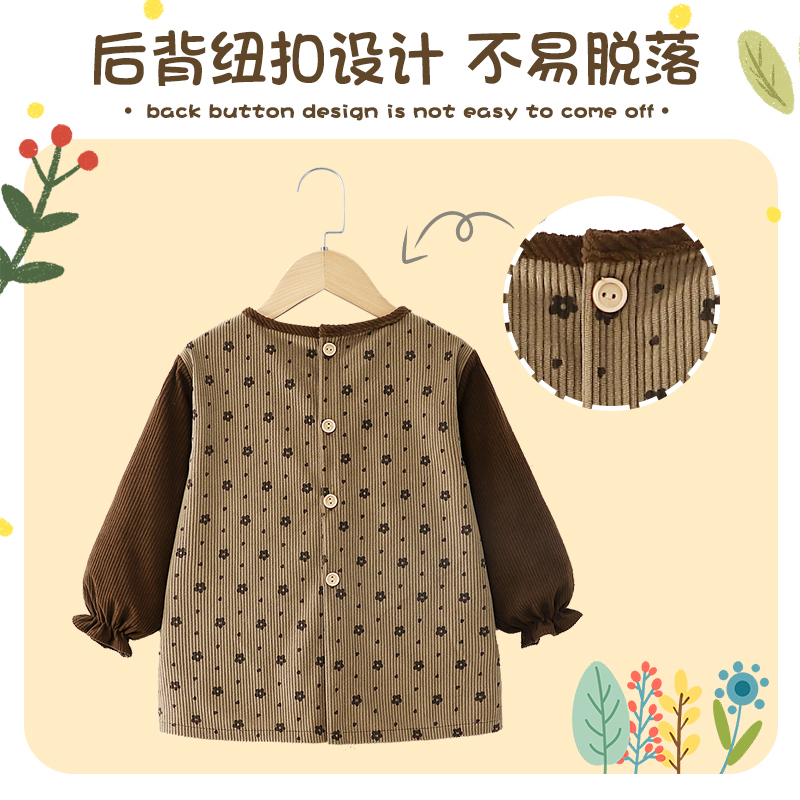 Baby girl smock outer wear princess dress autumn and winter baby bib bib waterproof anti-dirty reverse wearing rice pocket apron