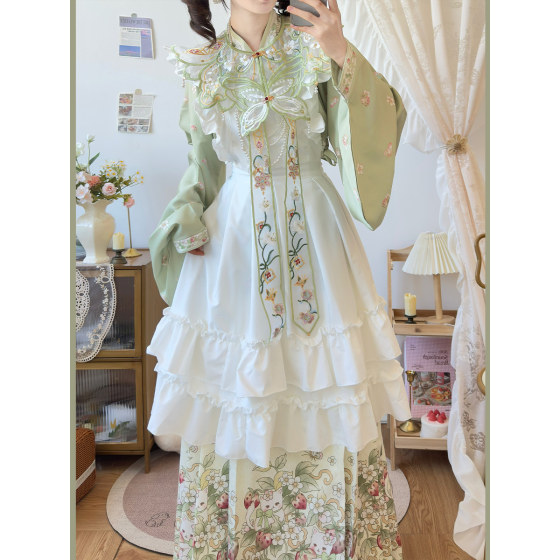 Ink-dyed Youque original Hanfu, Han-Western eclectic Ming-dynasty cross-collar pipa sleeves embroidered cloud shoulder skirt Lolita suit