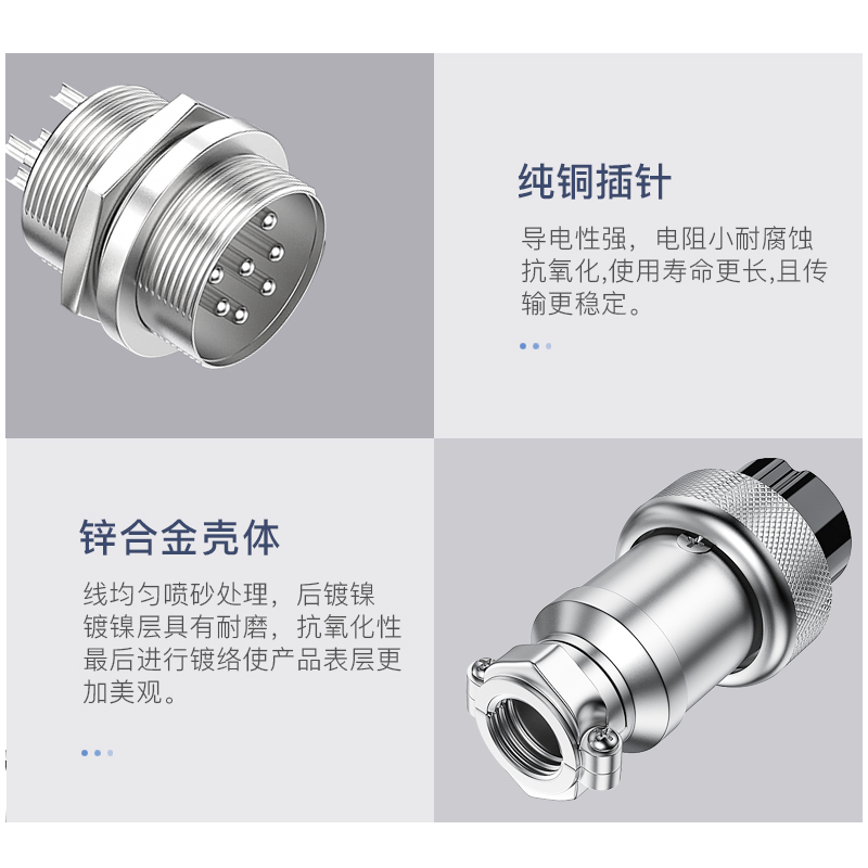 工业镀金航空插头接头GX16-2芯3针电源头4/5/6/7/8/9芯10航空插座 - 图2