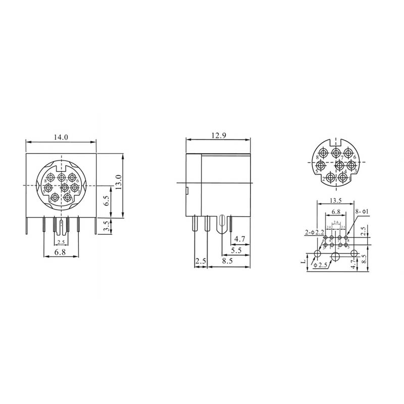 S端子MD8芯 PLC8针弯脚焊板母座  圆头8针母头 直角90度焊板插头 - 图3