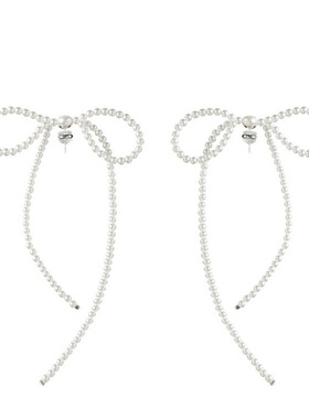 秋冬新手工编织款珍珠蝴蝶结耳钉女s925银针气质小众设计流苏耳环