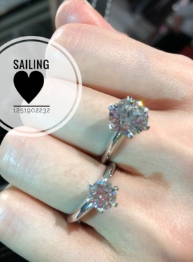 人造宝石克拉经典六爪镀白金戒指