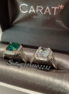 香港英国人造钻石祖母绿戒指现货