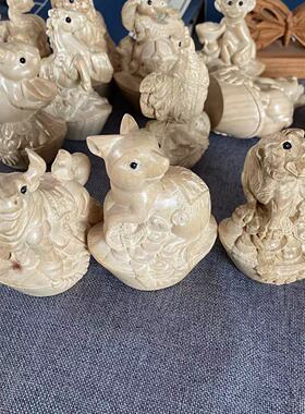桃木十二生肖元宝摆件12属相原木木雕鼠牛虎兔龙蛇马羊猴鸡狗猪