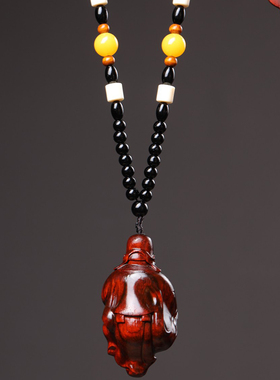 创意檀木雕爷手把件实木雕刻随身文玩装饰汽车后视镜吊坠挂件