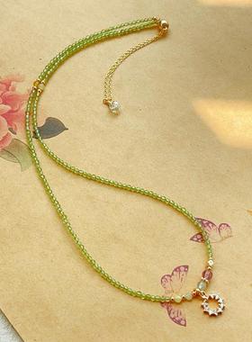 橄榄石天然绿色项链切面