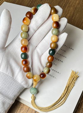 天然白玉菩提根盘玩手串手持男稀有敦煌色菩提子绕指柔佛珠手链女