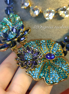 欧美复古做旧镀金水晶重工项链