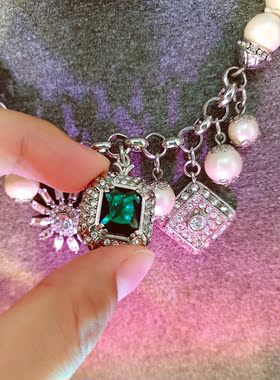 小众设计镀银闪钻宝石珍珠项链