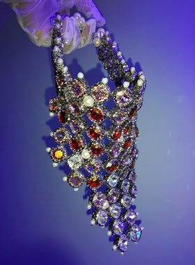 原创设计风豹纹宝石重工流苏项链