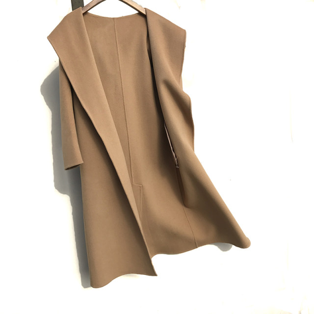 双面羊毛大衣女连帽长款腰带羊毛呢加长睡袍外套带帽宽松系带