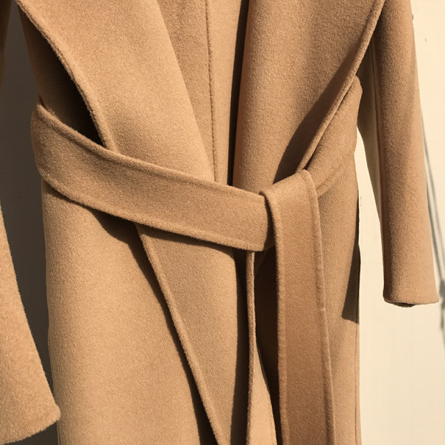 双面羊毛大衣女连帽长款腰带羊毛呢加长睡袍外套带帽宽松系带